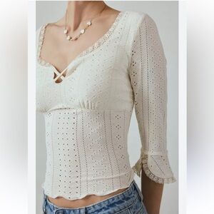 Kimchi Blue 3/4 Bell Sleeve Eyelet Knit Crop Top